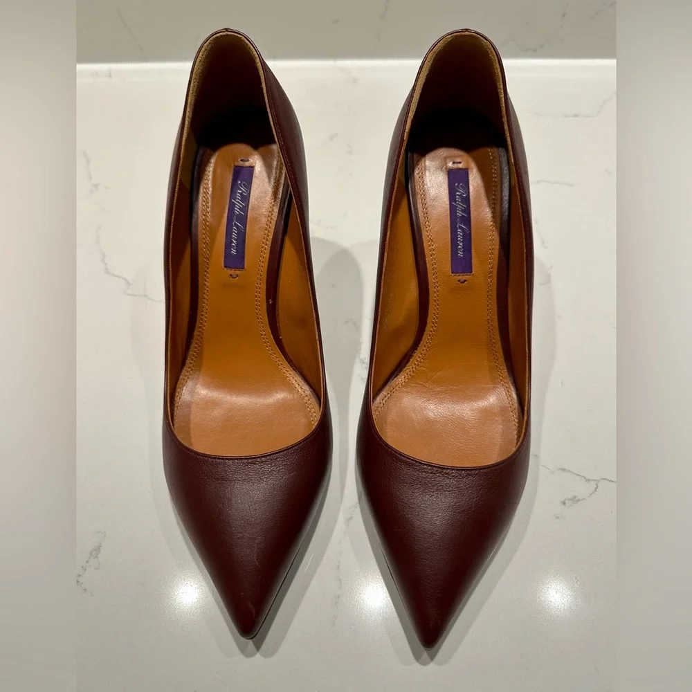 Ralph Lauren Purple Label Burgundy Leather Heels - size 8.5 / 38.5B - Picture 1 of 8